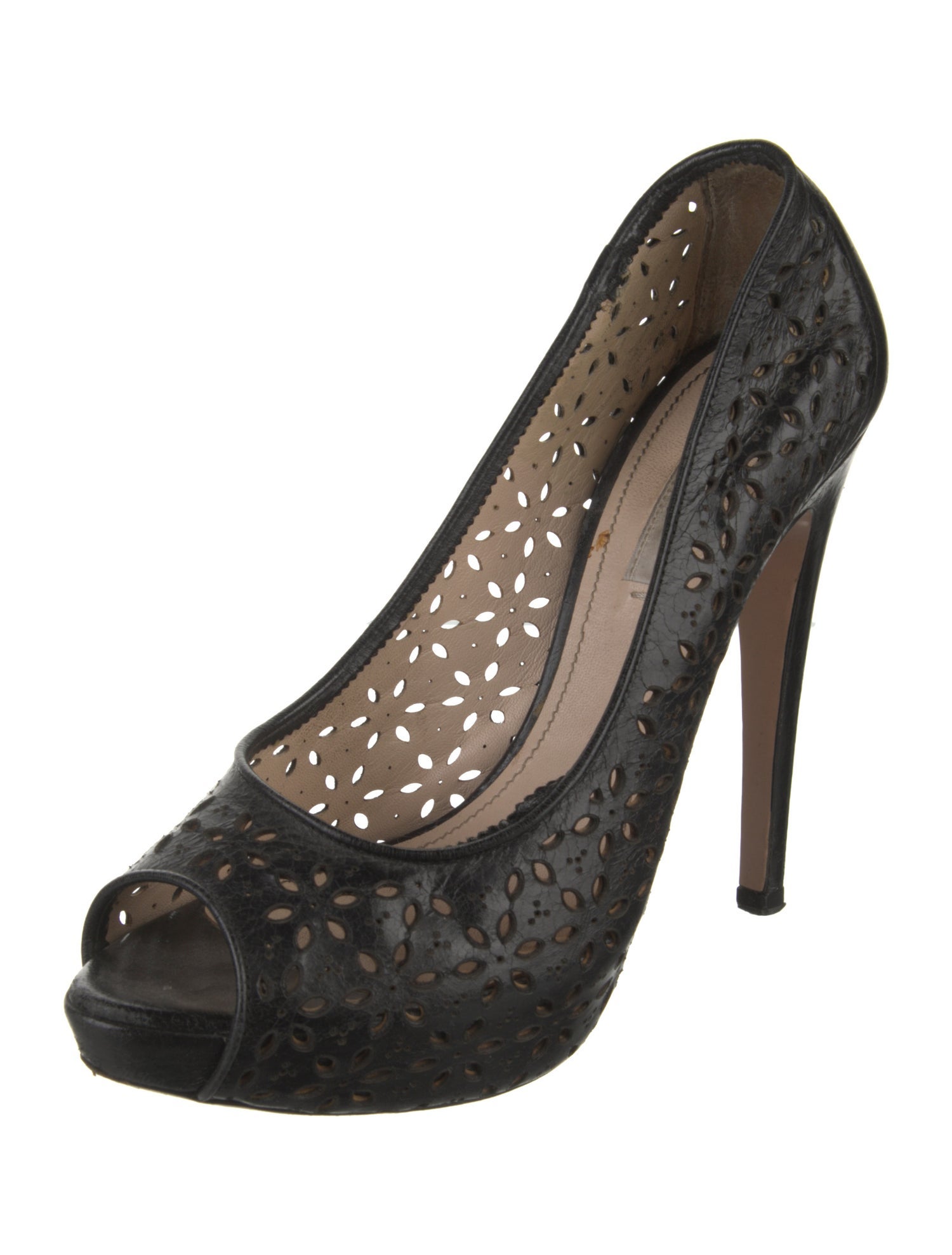 Prada Leather Floral Print Pumps