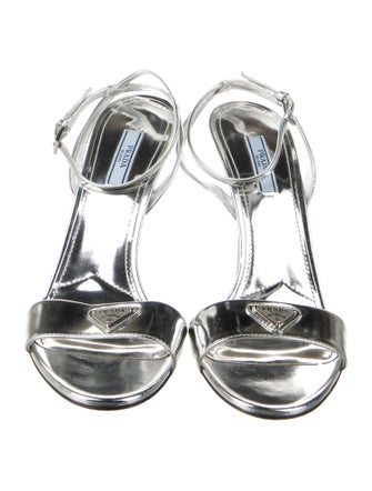 Prada Enameled Metal Triangle Patent Leather Sandals
