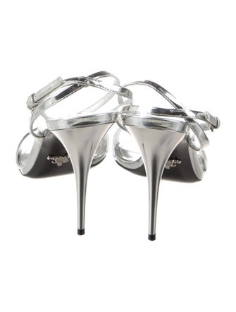 Prada Enameled Metal Triangle Patent Leather Sandals
