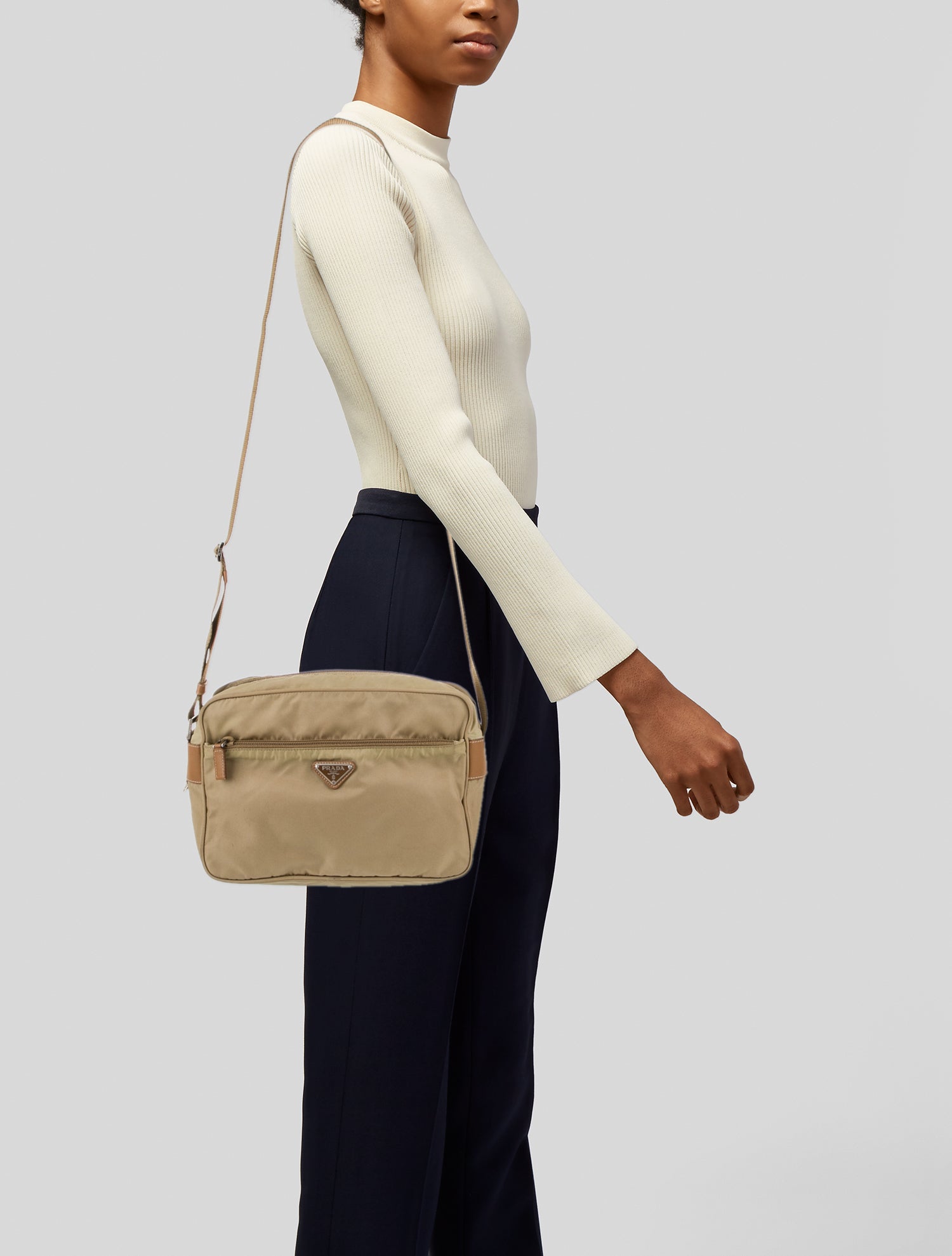 Prada Enameled Metal Triangle Crossbody Bag