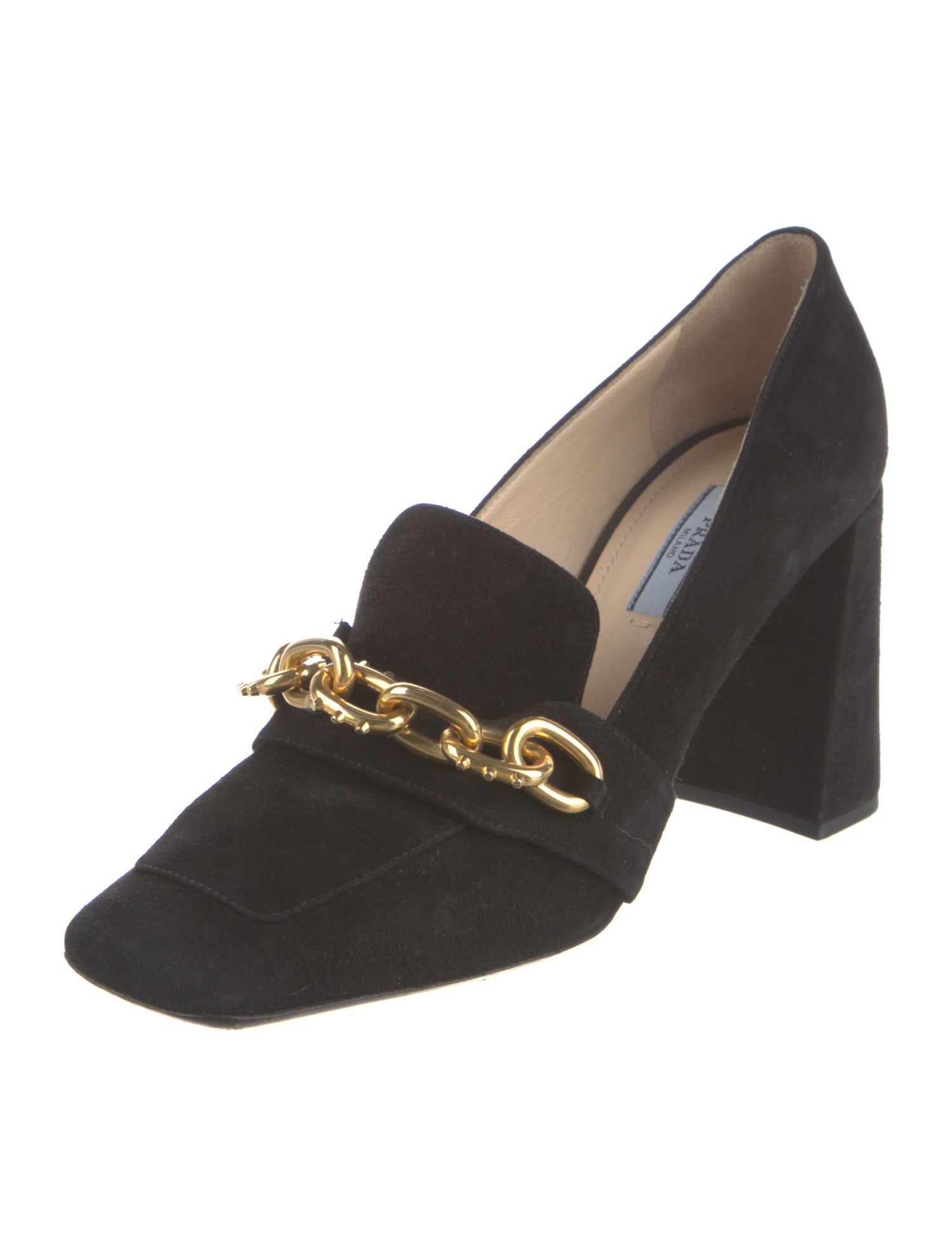Prada Suede Chain-Link Accents Pumps