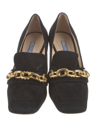 Prada Suede Chain-Link Accents Pumps