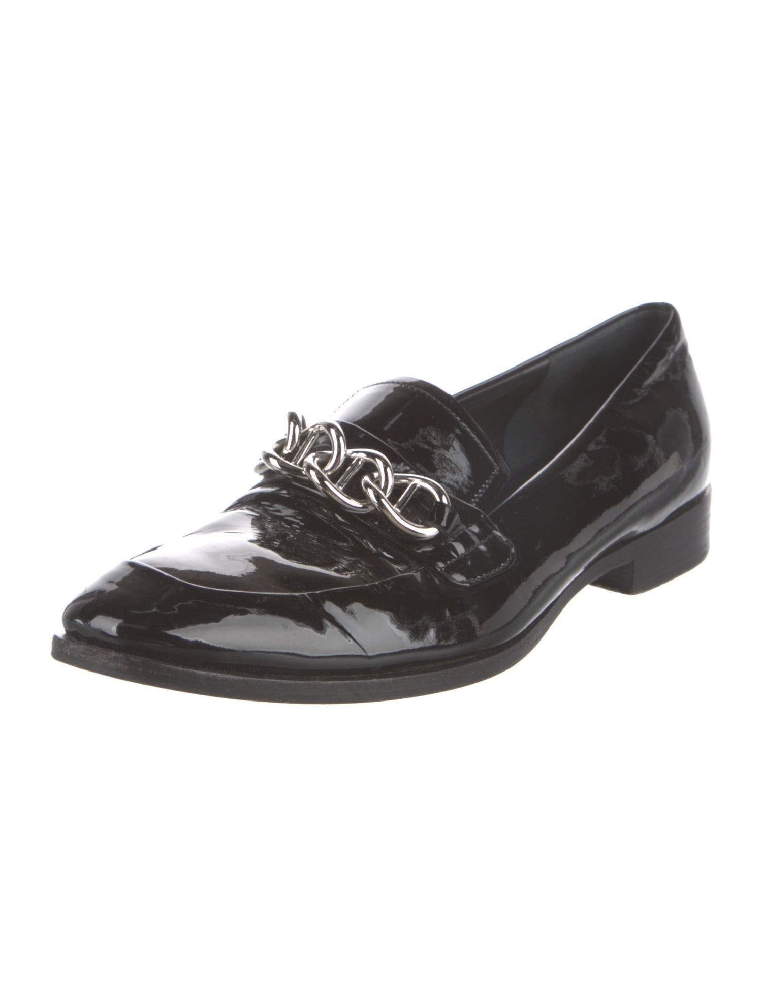 Prada Patent Leather Chain-Link Accents Loafers