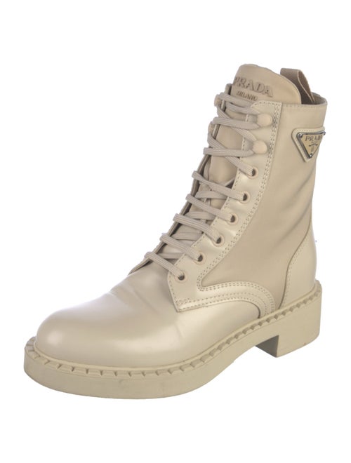 Prada Leather Studded Accents Combat Boots