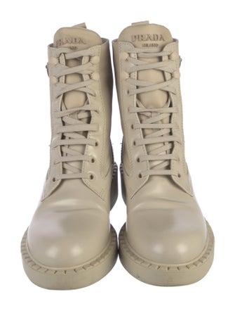 Prada Leather Studded Accents Combat Boots