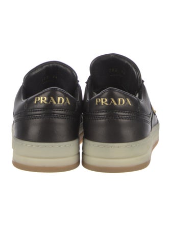 Prada Enameled Metal Triangle Leather Sneakers