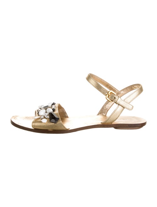 Prada Leather Crystal Embellishments Slingback Sandals