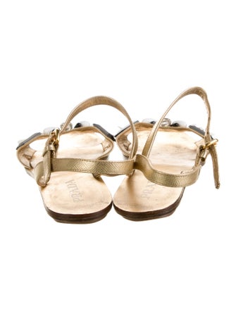 Prada Leather Crystal Embellishments Slingback Sandals