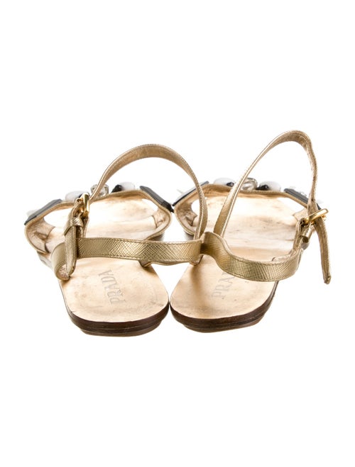 Prada Leather Crystal Embellishments Slingback Sandals