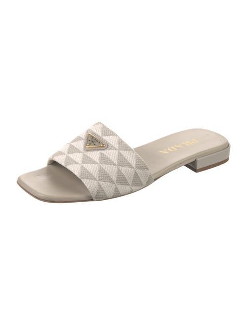 Prada Enameled Metal Triangle Printed Slides