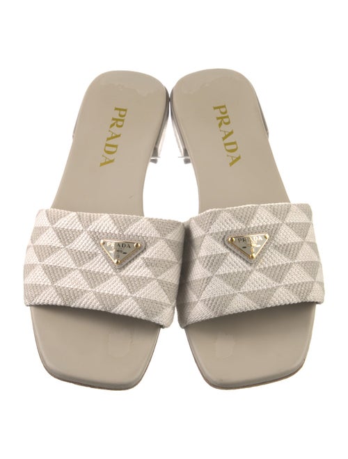 Prada Enameled Metal Triangle Printed Slides