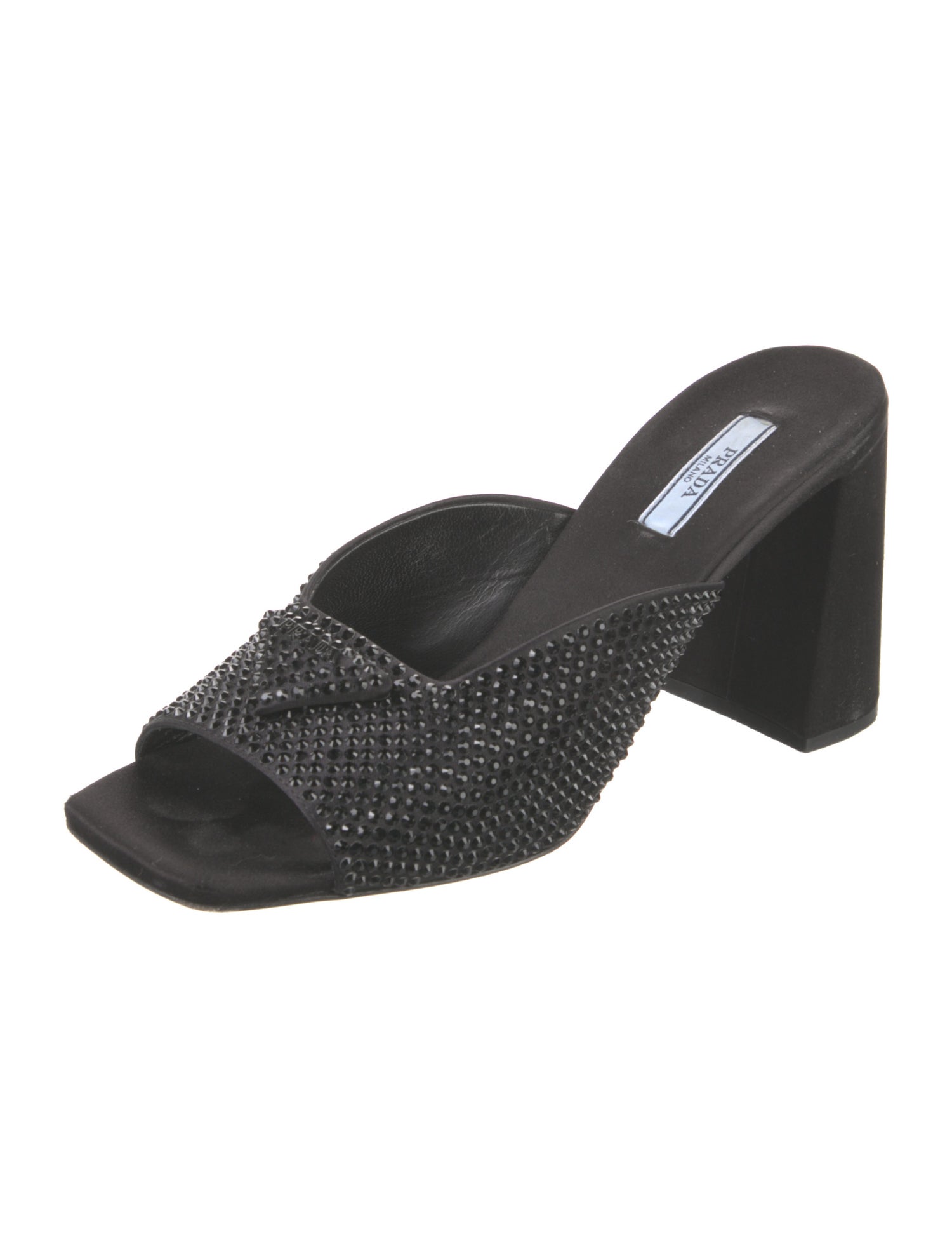 Prada Satin Crystal Embellishments Slides