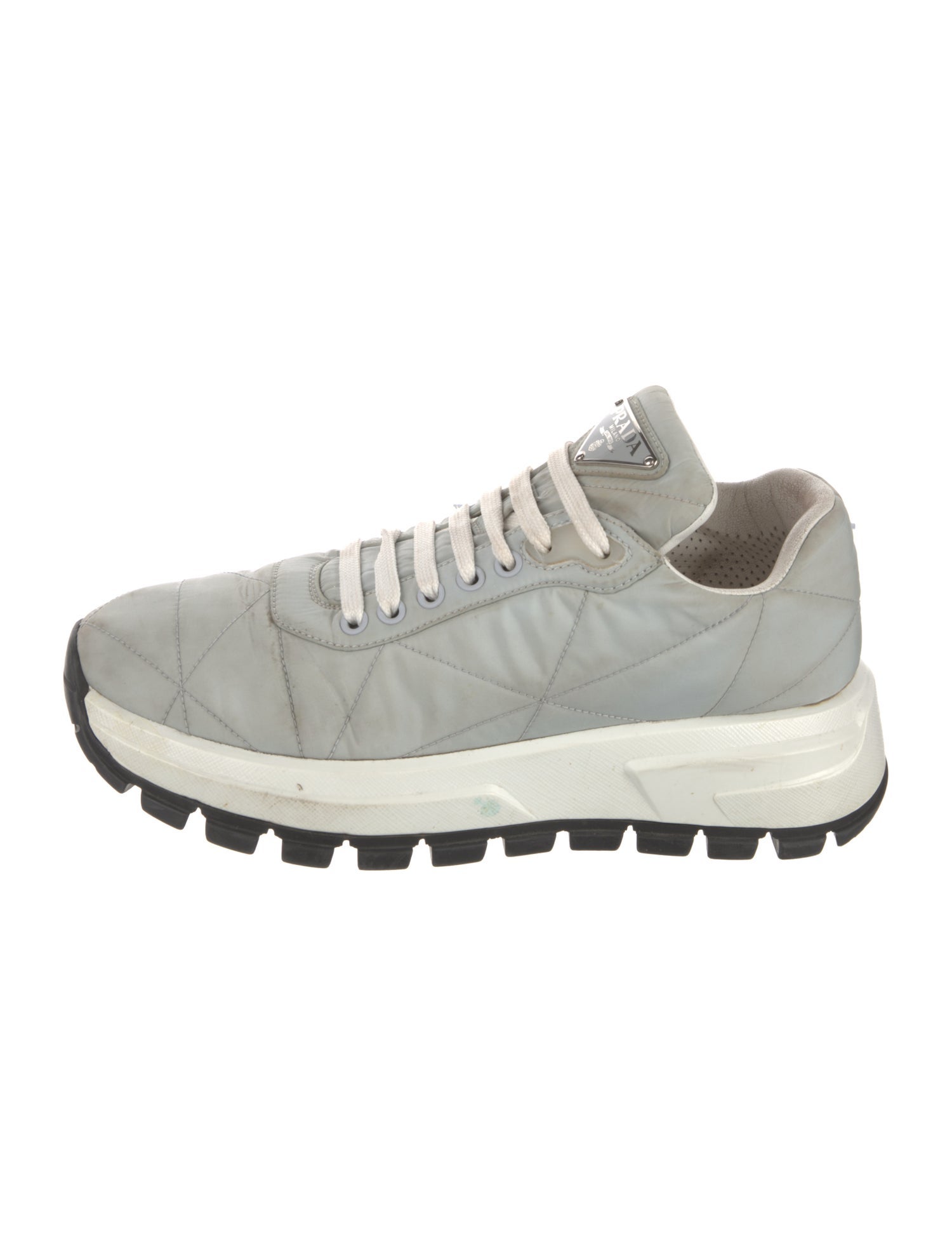 Prada Enameled Metal Triangle Sneakers