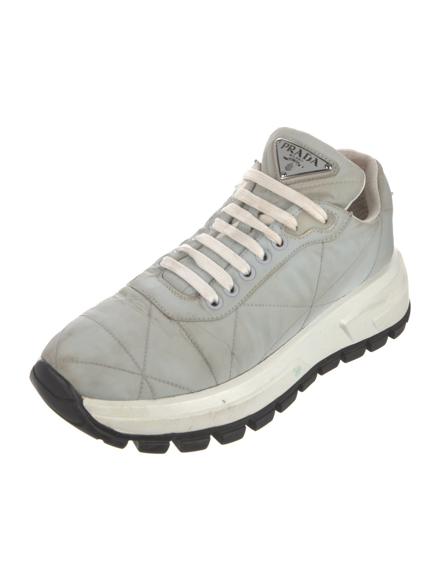 Prada Enameled Metal Triangle Sneakers