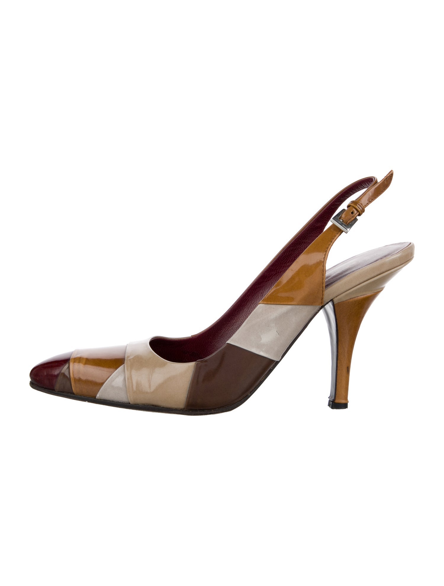 Prada Patent Leather Colorblock Pattern Slingback Pumps