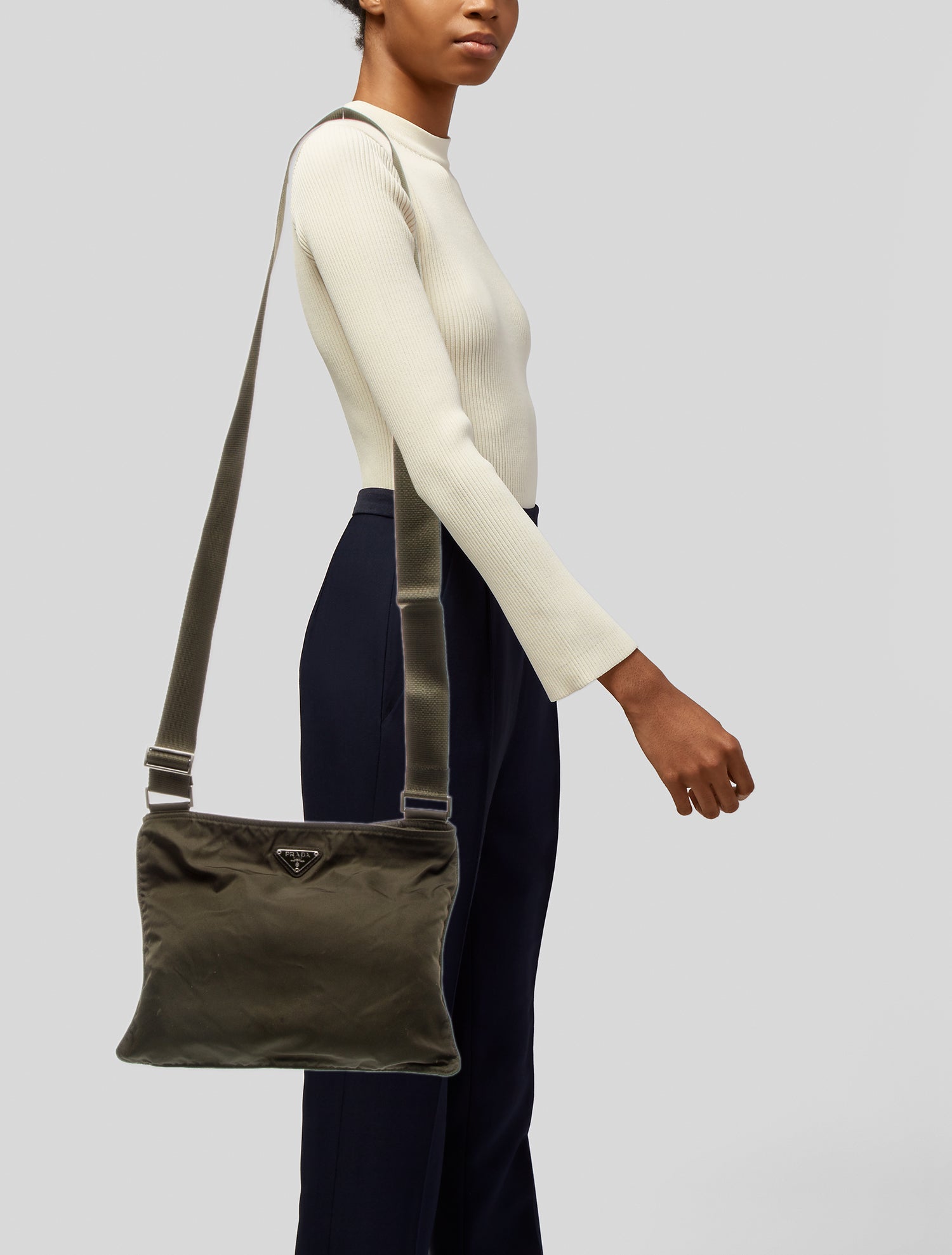 Prada Enameled Metal Triangle Messenger Bag