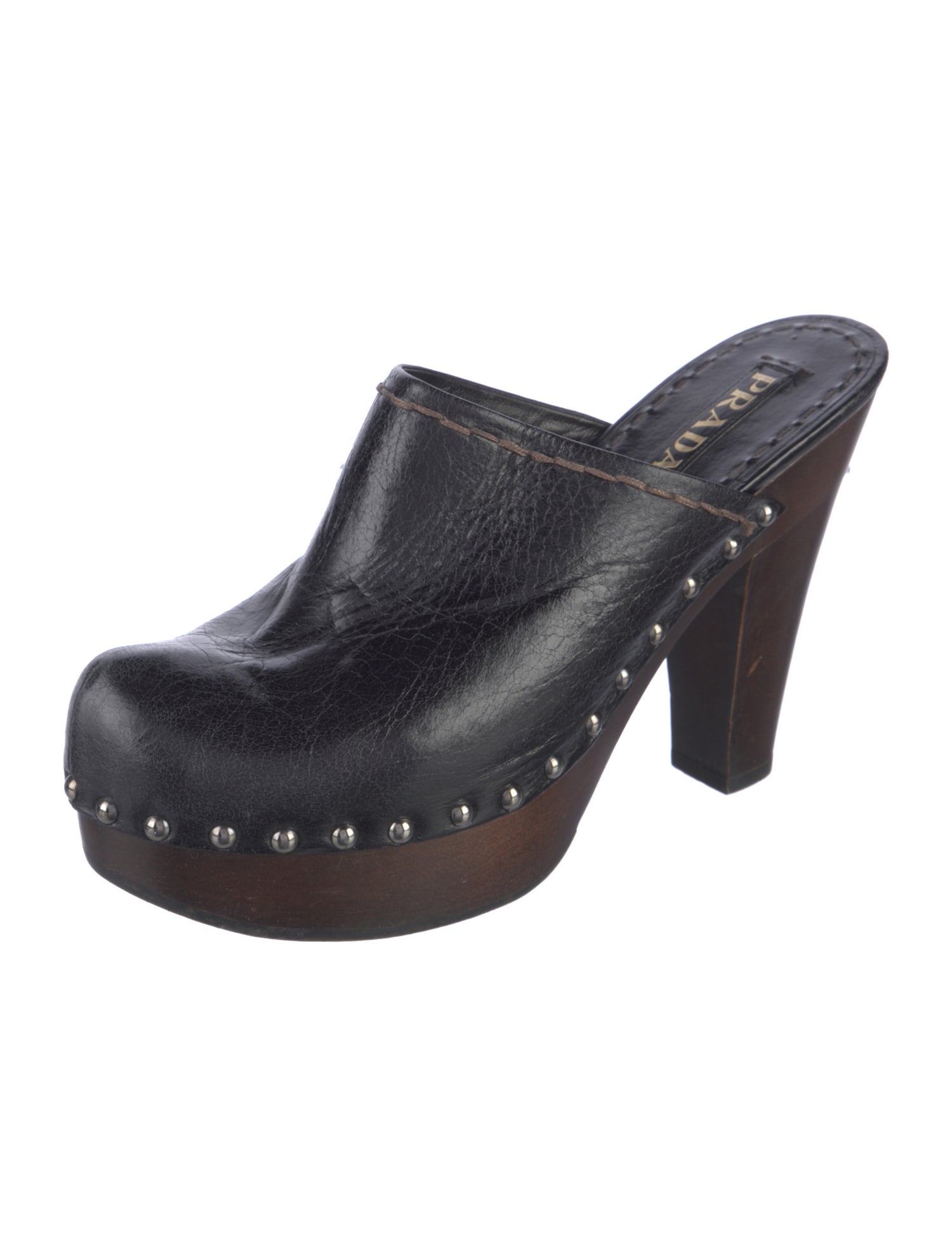 Prada Leather Studded Accents Mules