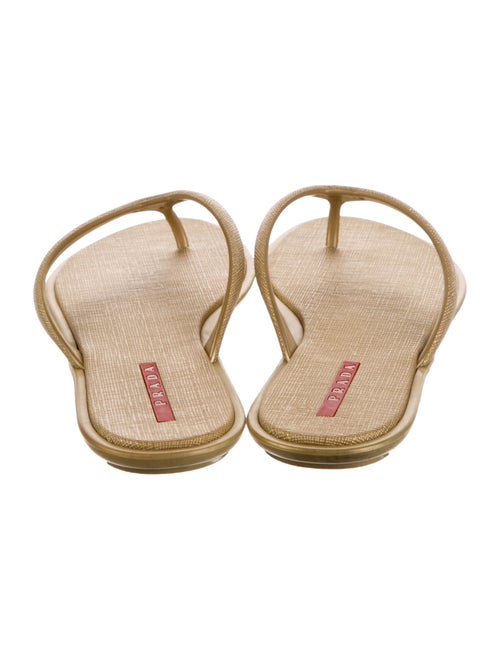 Prada Enameled Metal Triangle Canvas Flip Flops