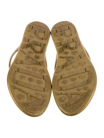 Prada Enameled Metal Triangle Canvas Flip Flops