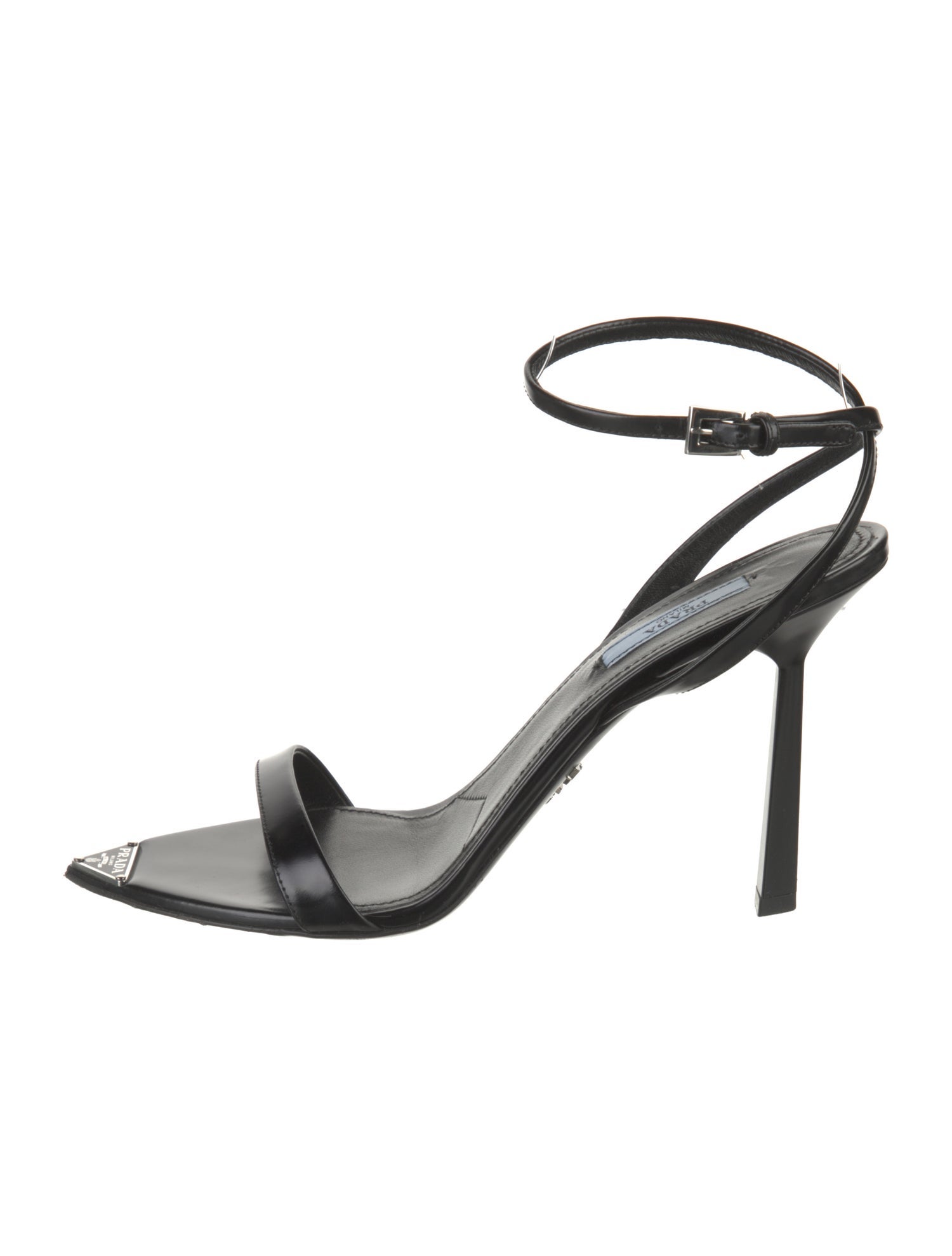 Prada Enameled Metal Triangle Leather Sandals