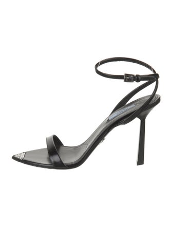 Prada Enameled Metal Triangle Leather Sandals