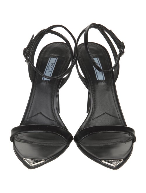 Prada Enameled Metal Triangle Leather Sandals