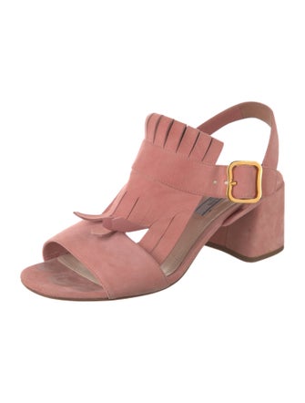 Prada Suede Fringe Trim Accent Slingback Sandals
