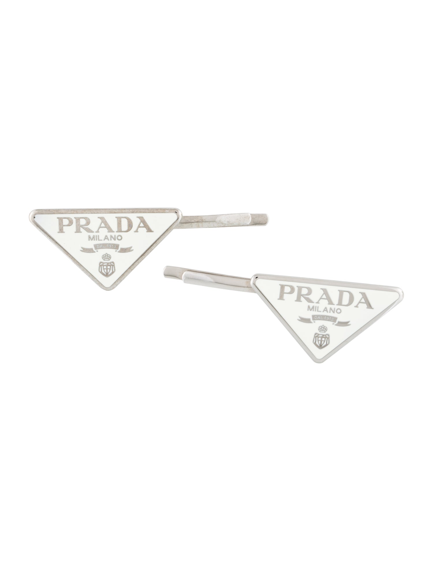 Prada Silver Triangle Emblem Hair Clip Set