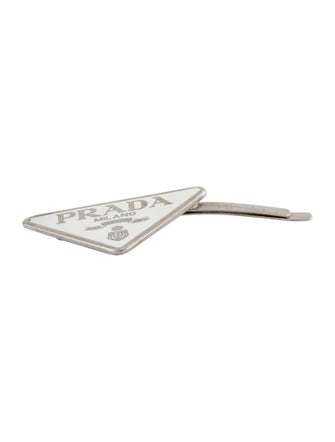 Prada Silver Triangle Emblem Hair Clip Set