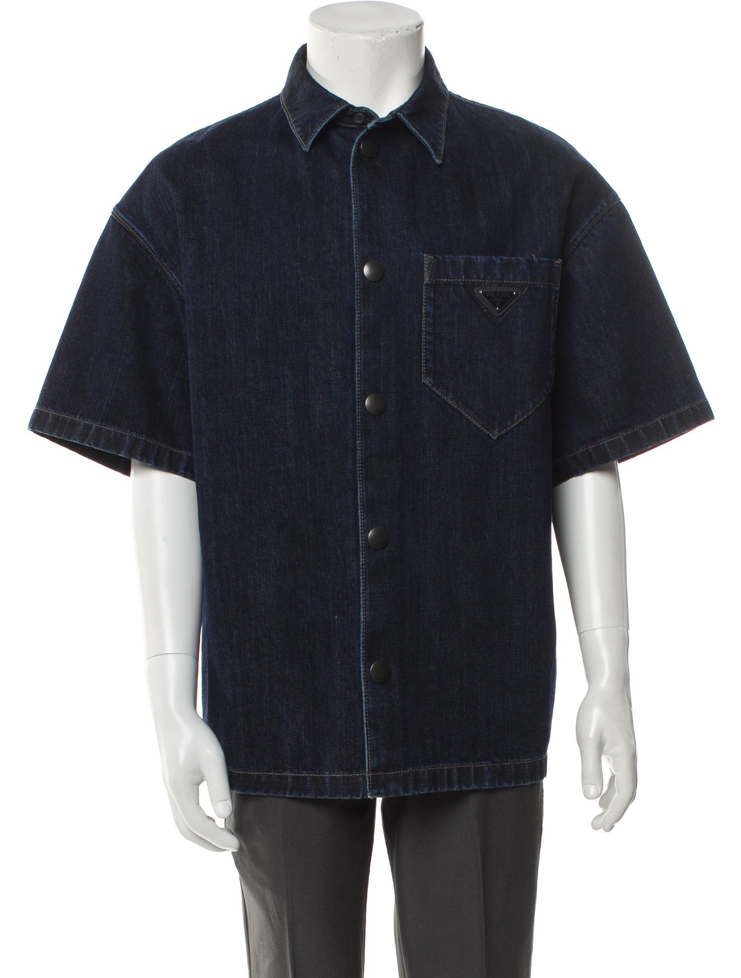 Prada 2022 Enameled Metal Triangle Denim Shirt