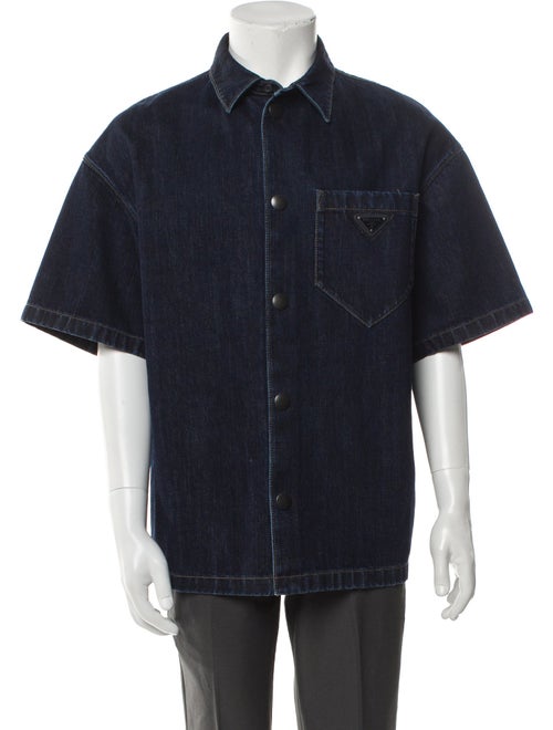 Prada 2022 Enameled Metal Triangle Denim Shirt