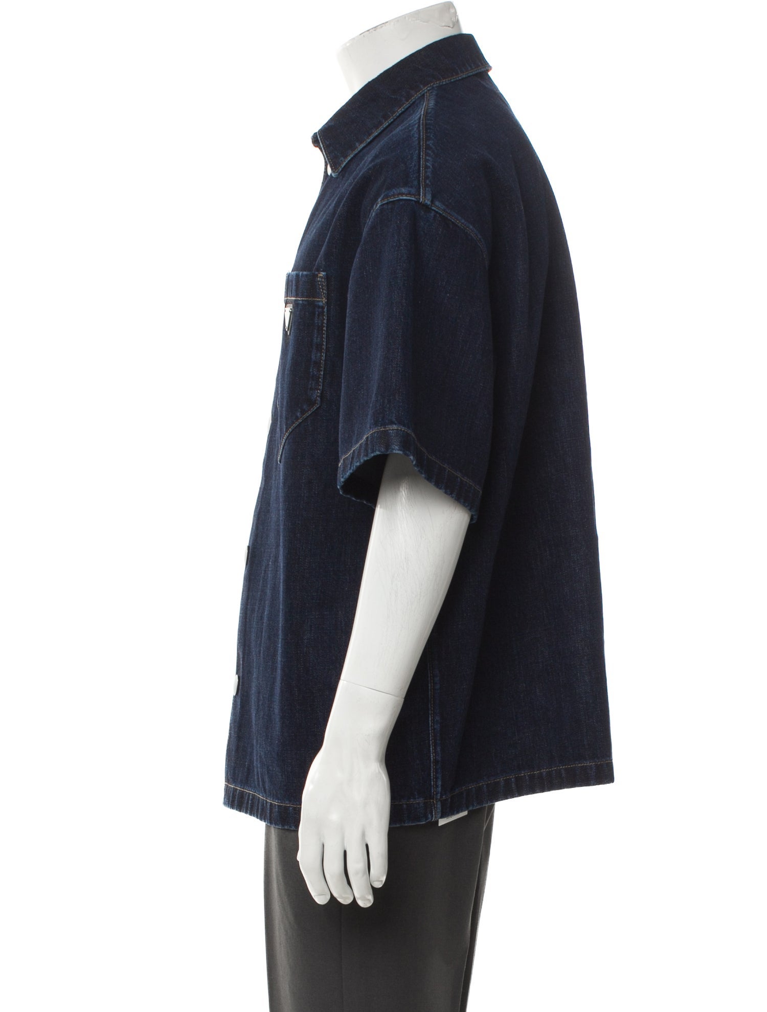 Prada 2022 Enameled Metal Triangle Denim Shirt