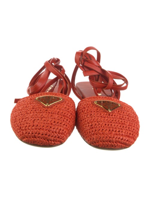 Prada Enameled Metal Triangle Raffia Flats