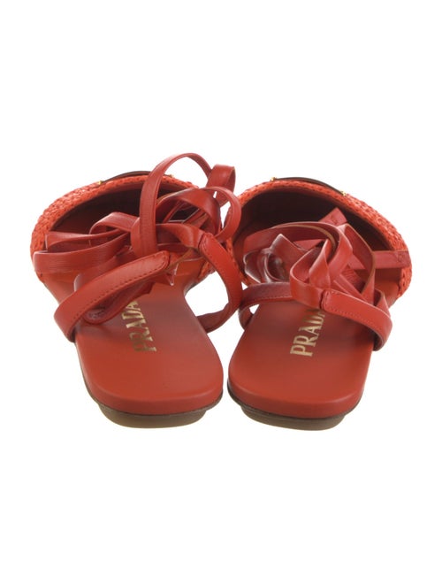 Prada Enameled Metal Triangle Raffia Flats