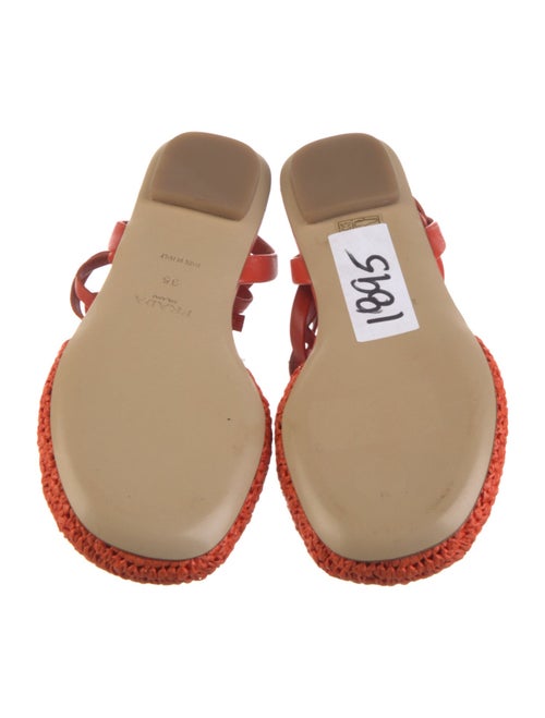 Prada Enameled Metal Triangle Raffia Flats