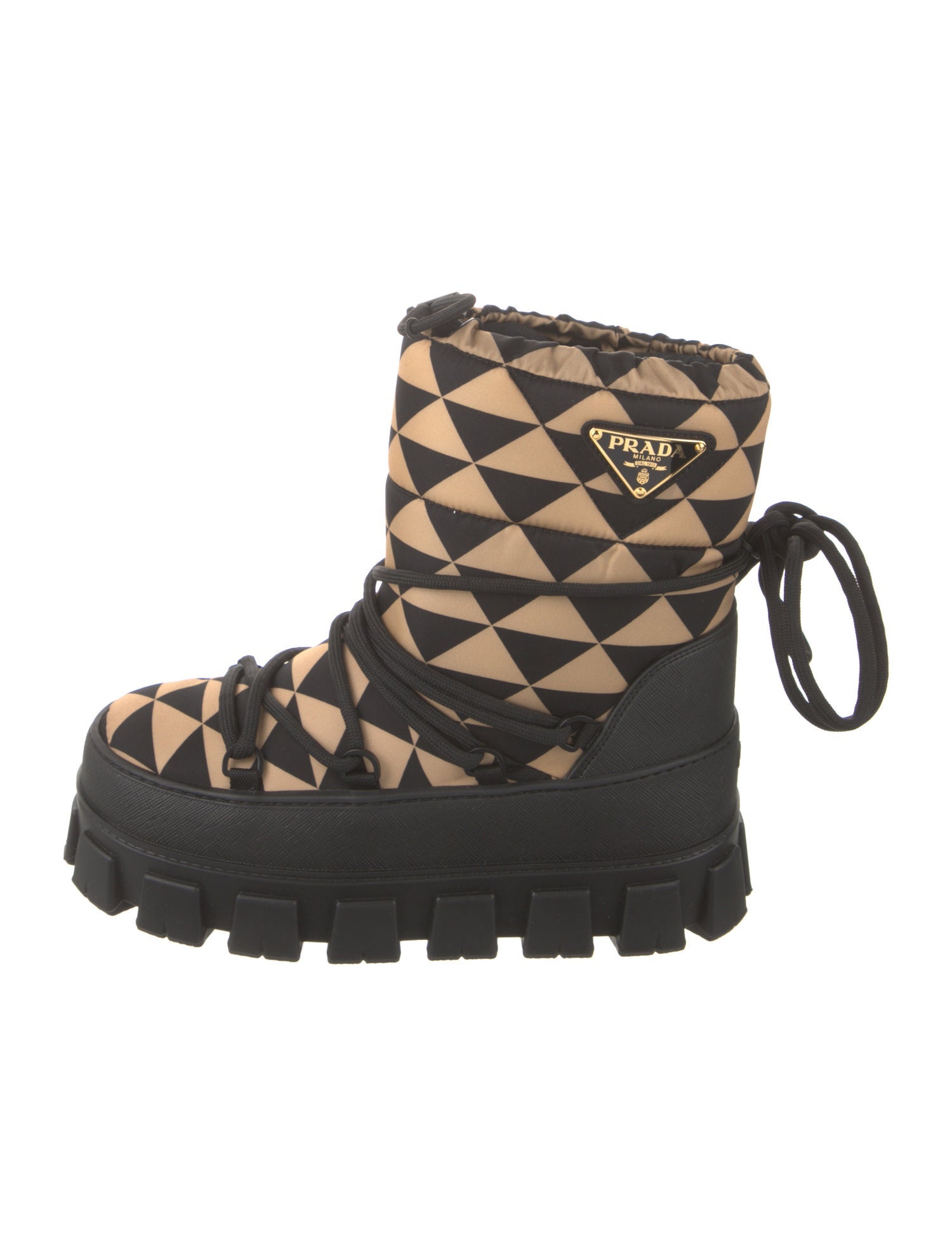 Prada Nylon Patterned Lace-Up Boots