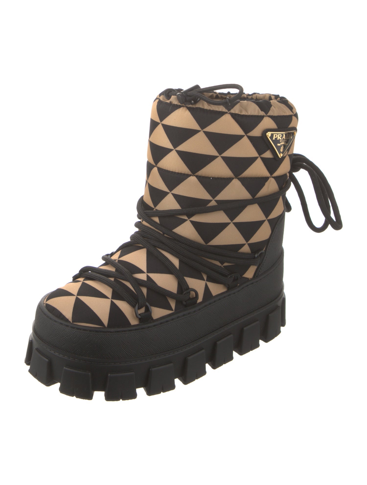 Prada Nylon Patterned Lace-Up Boots