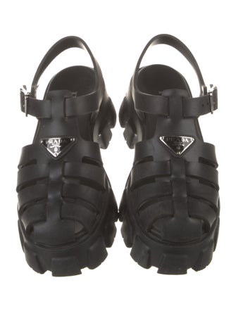 Prada Enameled Metal Triangle Rubber Gladiator Sandals