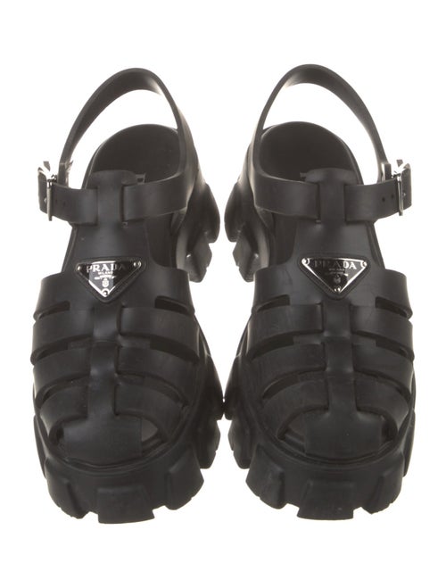 Prada Enameled Metal Triangle Rubber Gladiator Sandals