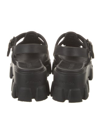 Prada Enameled Metal Triangle Rubber Gladiator Sandals