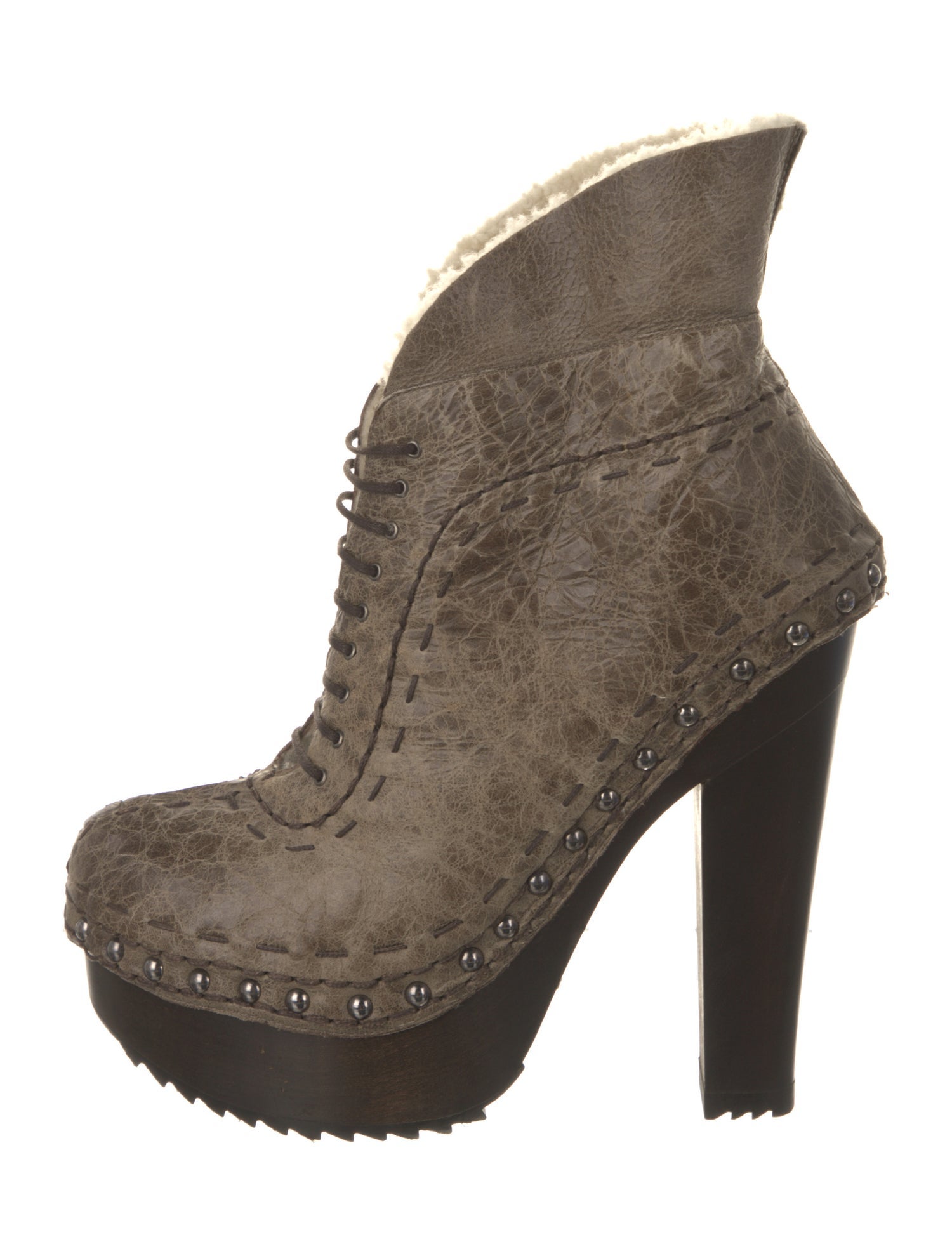 Prada Leather Fur Trim Lace-Up Boots