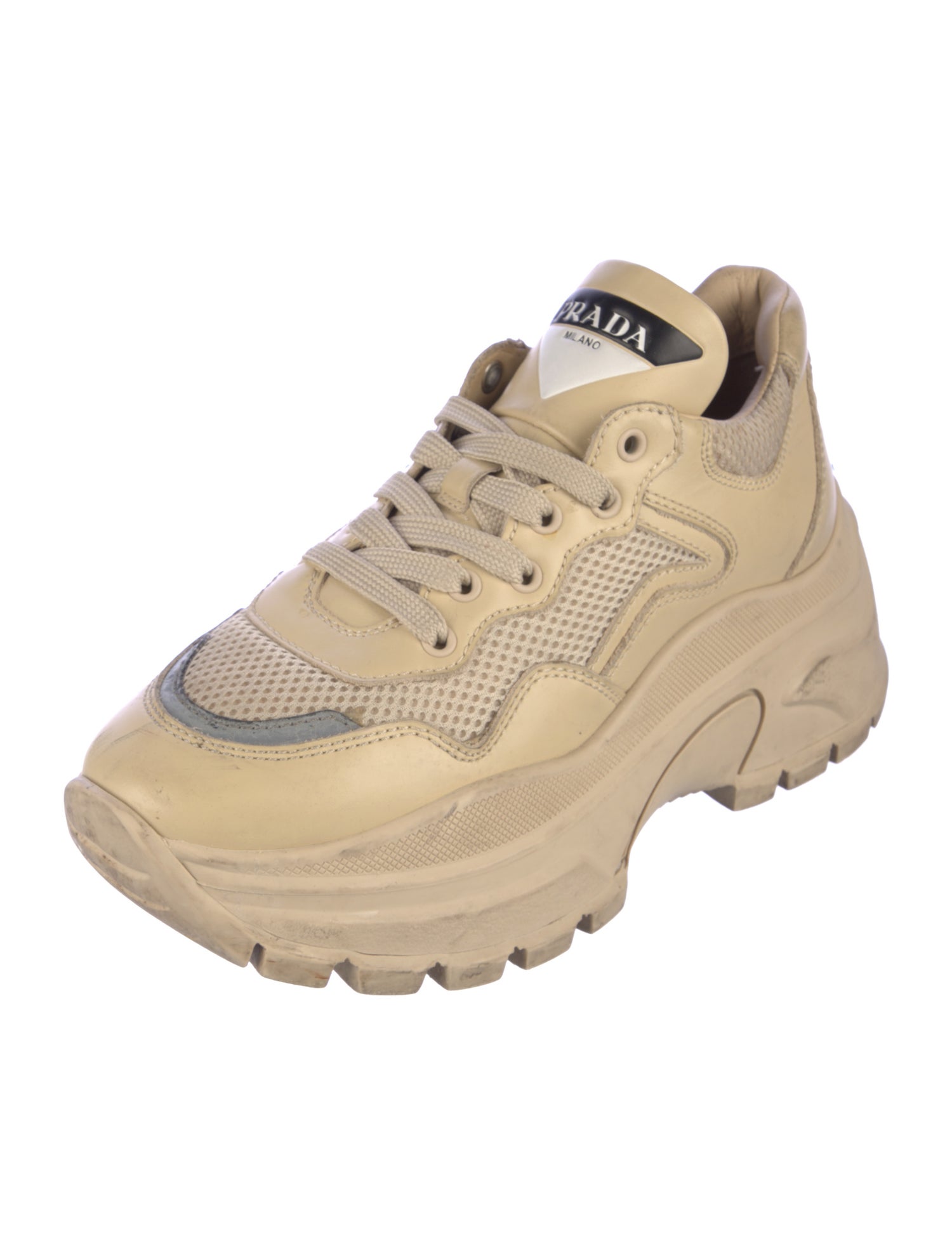 Prada Leather Mesh Accents Chunky Sneakers