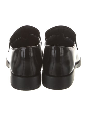 Prada Enameled Metal Triangle Leather Loafers