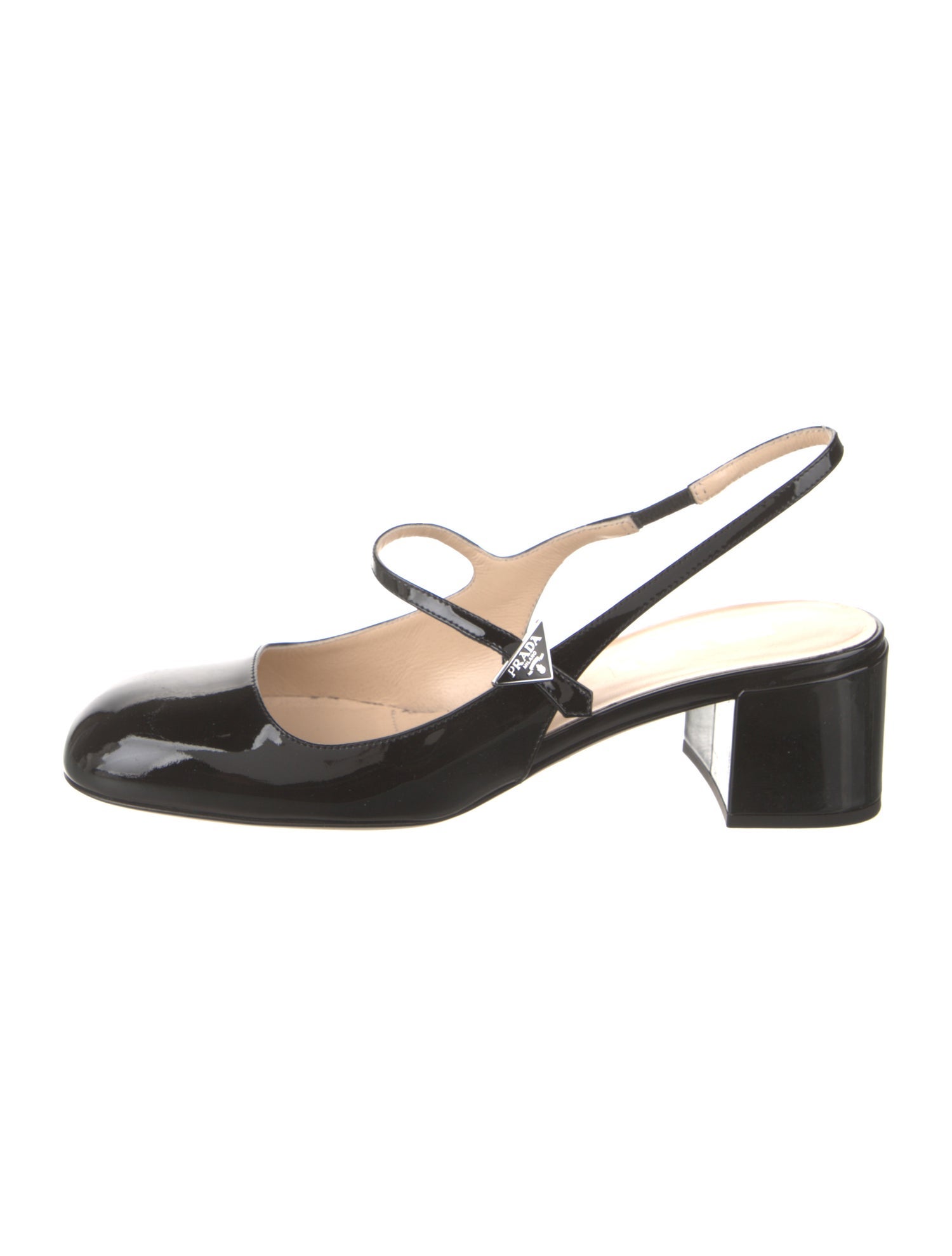 Prada Enameled Metal Triangle Patent Leather Slingback Pumps