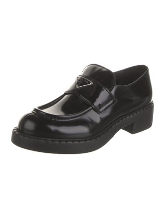 Prada Enameled Metal Triangle Patent Leather Oxfords