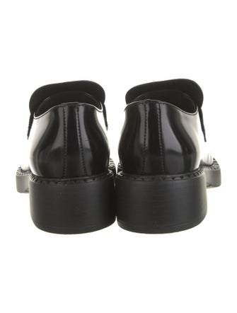 Prada Enameled Metal Triangle Patent Leather Oxfords