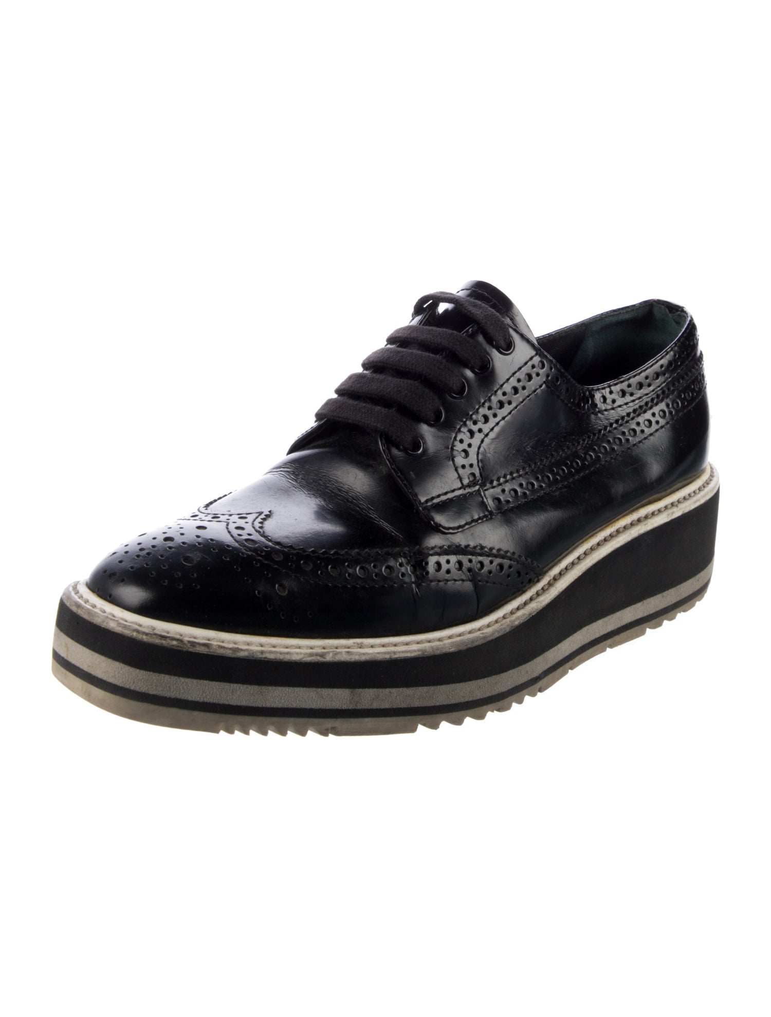 Prada Patent Leather Eyelet Trim Oxfords