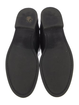 Prada Enameled Metal Triangle Leather Chelsea Boots