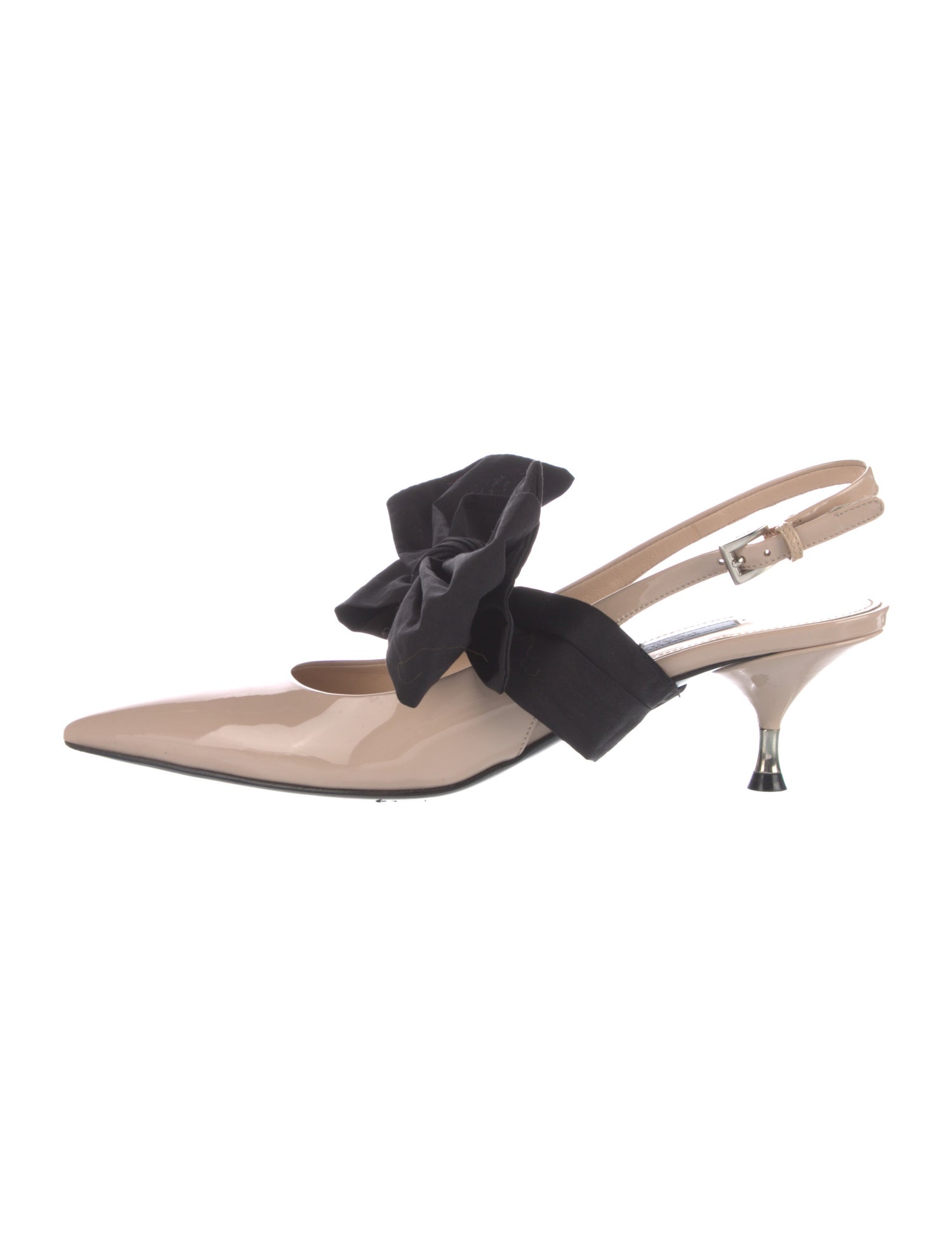 Prada Patent Leather Bow Accents Slingback Pumps