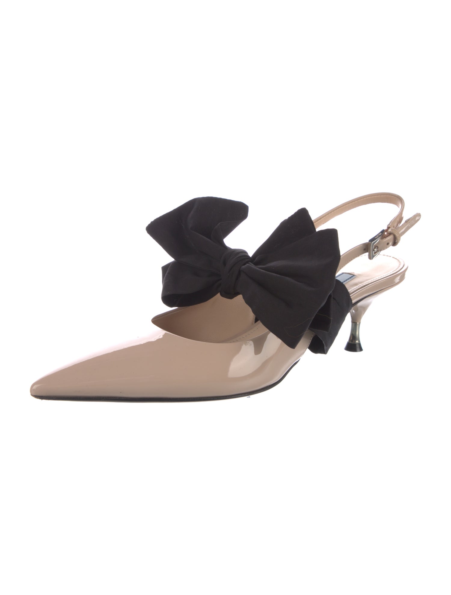 Prada Patent Leather Bow Accents Slingback Pumps